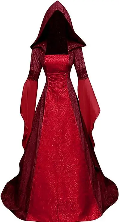 Mittelalterliches gotisches Kapuzenkostüm, Retro-Renaissance-Hochzeitsrock mit Stickereien, Halloween-Cosplay-Kleidung, Kostüme – Detail 5