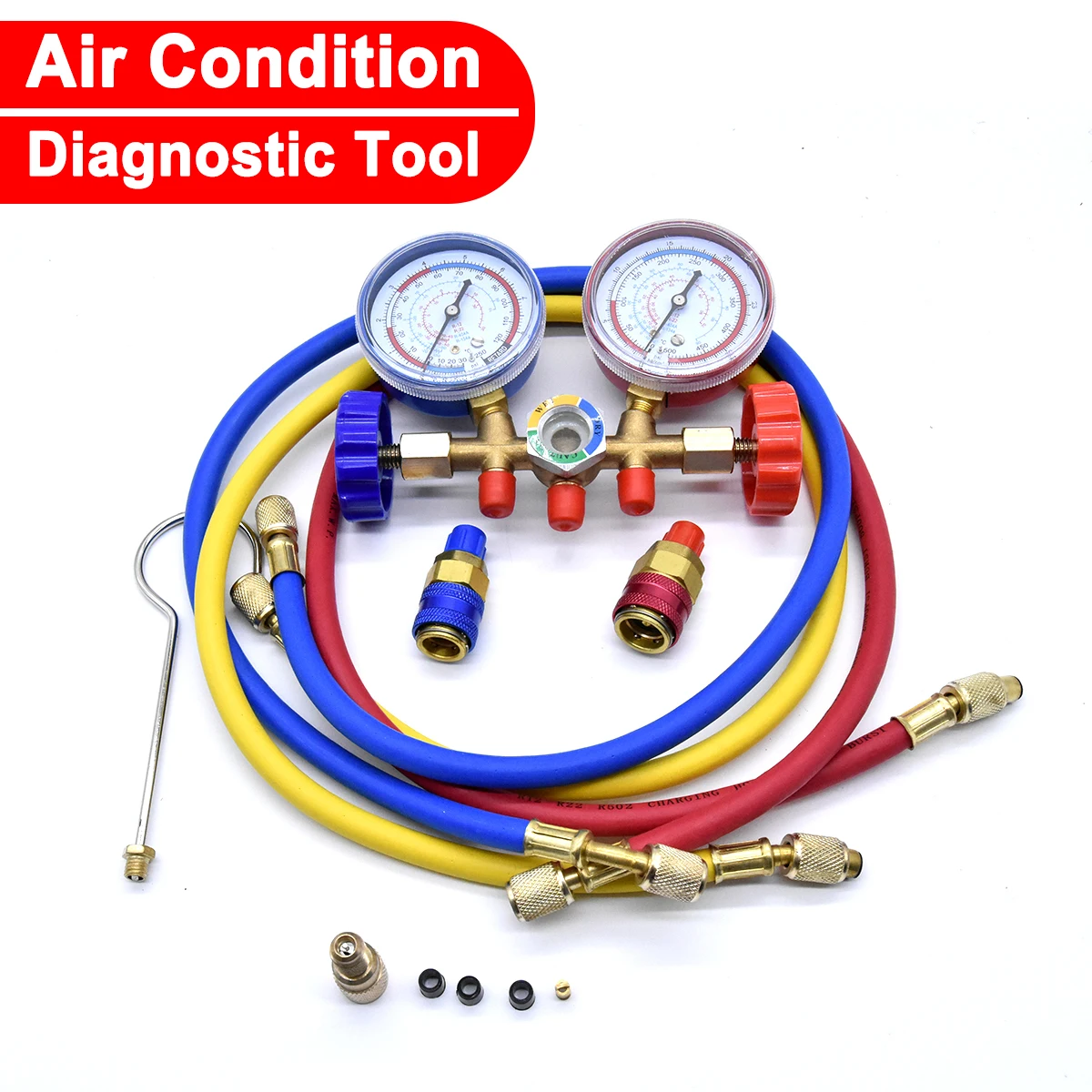 

Car HVAC A/C Refrigeration Kit Manifold Gauge Set for R22 R12 R134A Auto Refrigerant H/L Quick Coupler Manifold Gauge Tool Set