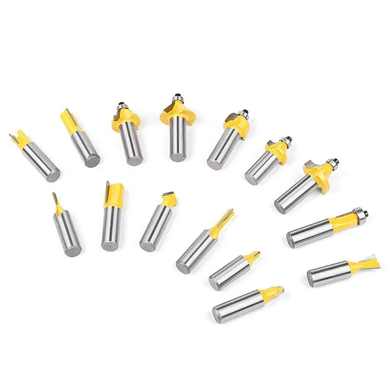 Mèche de routeur multifonctionnelle pour portes d'armoire, mèches de routeur portables avec boîte de rangement, longue durée, tige de 1/2 pouces, 15 pièces