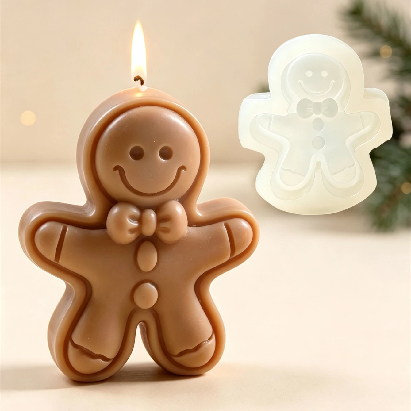 3D Cute Smiling Gingerbread Man Silicone Candle Mold DIY Cartoon Soap Gypsum Crystal Resin Mould Xmas Home Decor Christmas Gift