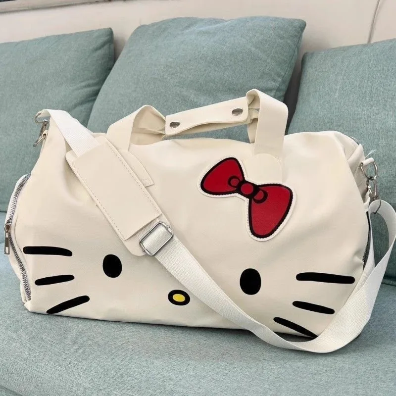 Bolso de viaje HelloKitty, bolso grande bonito de dibujos animados, bolso cruzado con lazo de un hombro, suministros de viaje para mujer, regalo para estudiantes al por mayor
