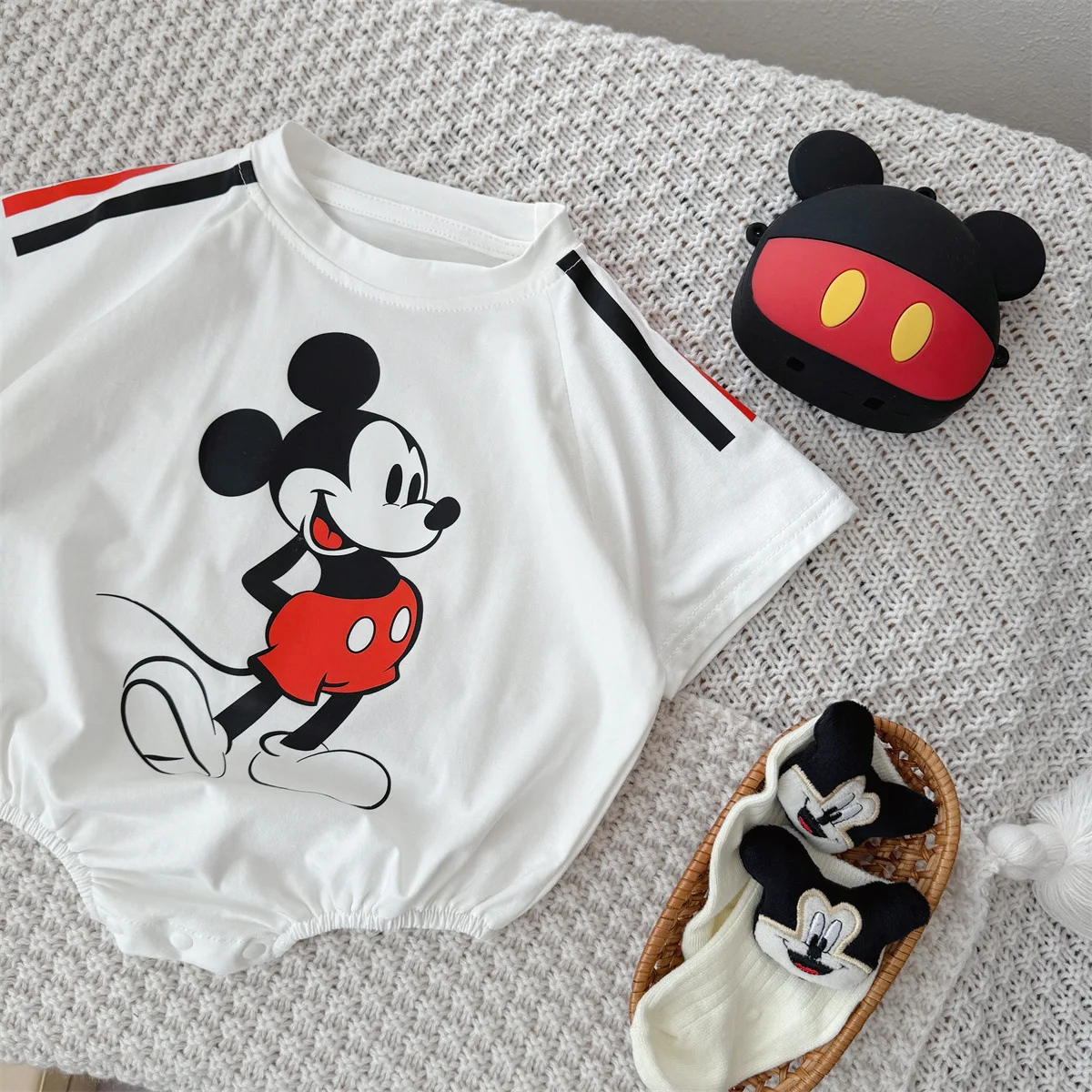 Disney Newborn Baby Boys Rompers+Socks 2pcs Set Cartoon Mickey Mouse Dog Print Girl Cotton Clothes Jumpsuit Infant Bodysuit 0-2T