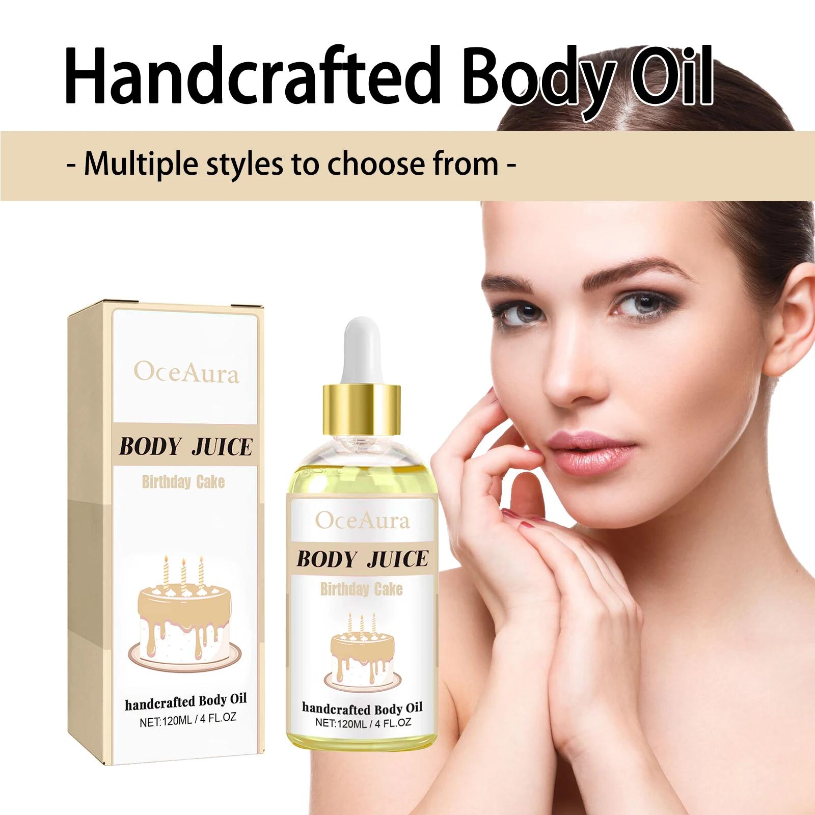 Cake Scented Body Oil, Sweet Fragrance Massage Oil for Dry Skin, Moisturizing Nourishing Non Greasy Skin Care