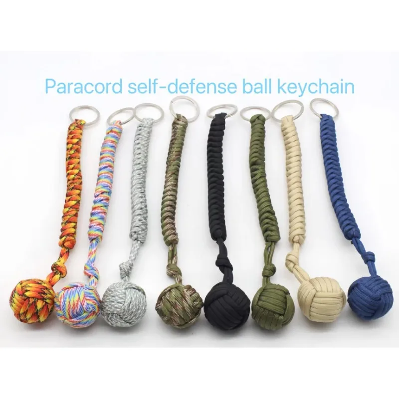 Military Tactical 7-Core Paracord Woven Steel Ball Keychain Mutifuctional Outdoor Survival Self-defense Emergency EDC Accessory