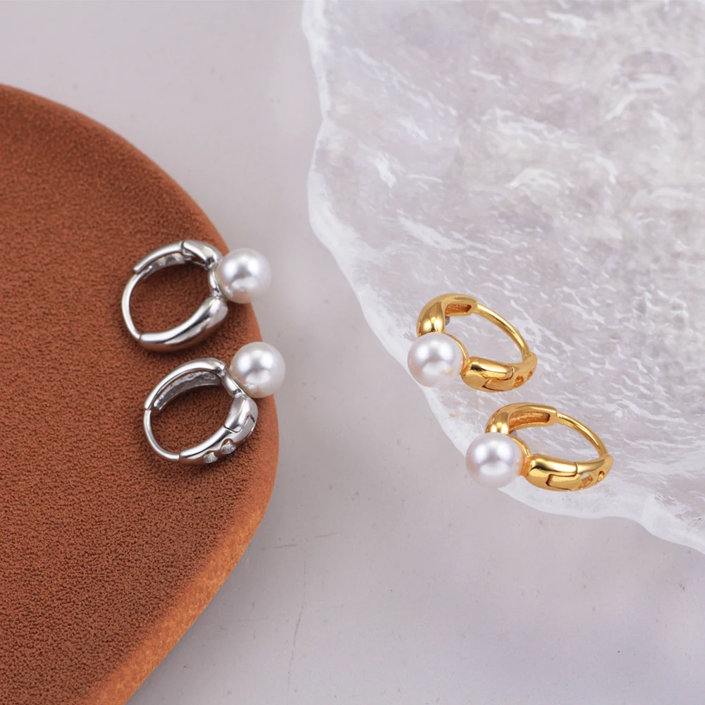 

Hot Selling 925 Sterling Silver Simple Pearl Gold And Silver Retro Earrings Fit For Original Female Charm Women's Jewelry Gifts