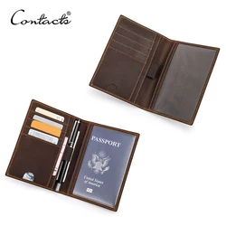 CONTACT'S Passport 거치대 남성용 정품 가죽 미니 지갑, 카드홀더 거치대, 빈티지 여권 커버, 여행 여권 지갑