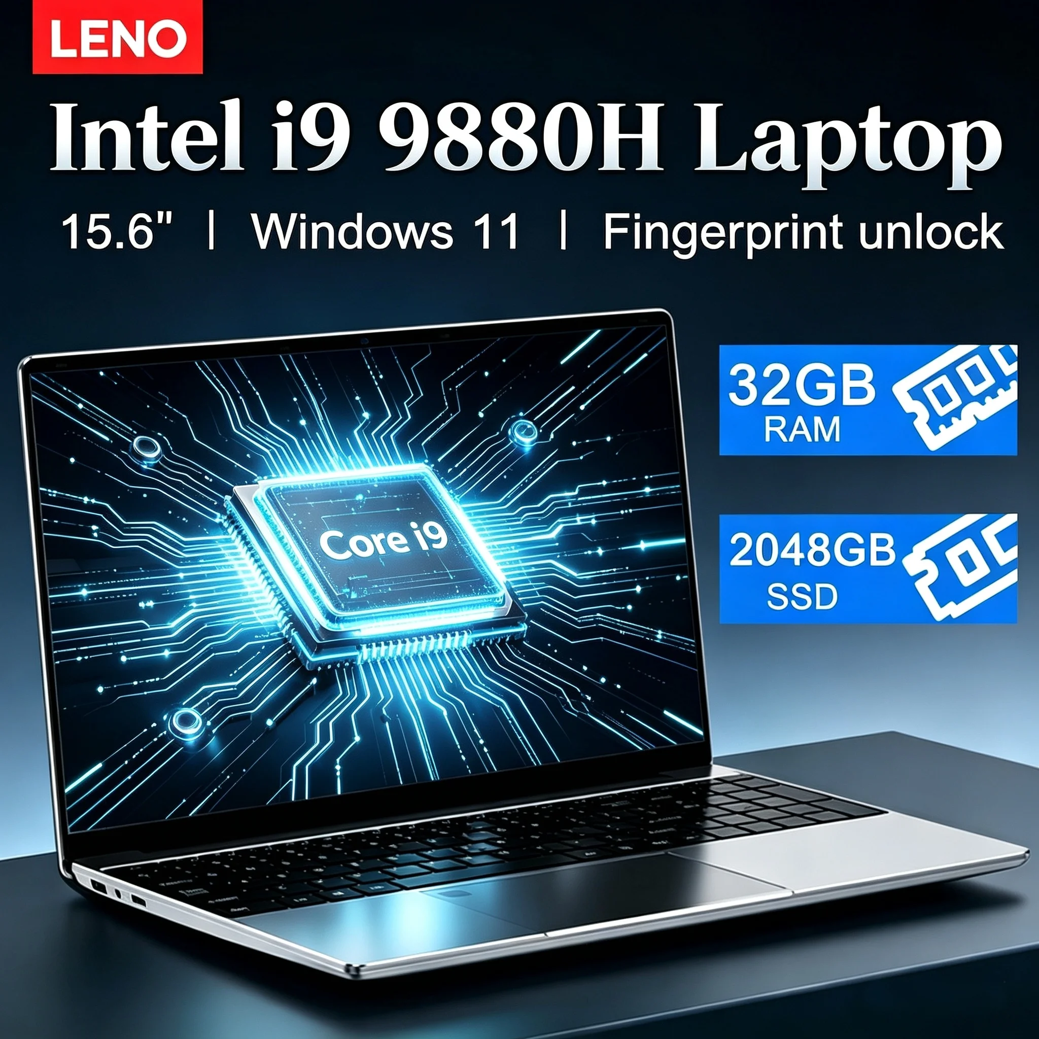 LENO New  Intel Core i9-9880H 15.6 " Laptop 32GB RAM 2TB SSD Ultra Slim Gaming Laptop 1920*1080 Windows 11 Office Study Home Use