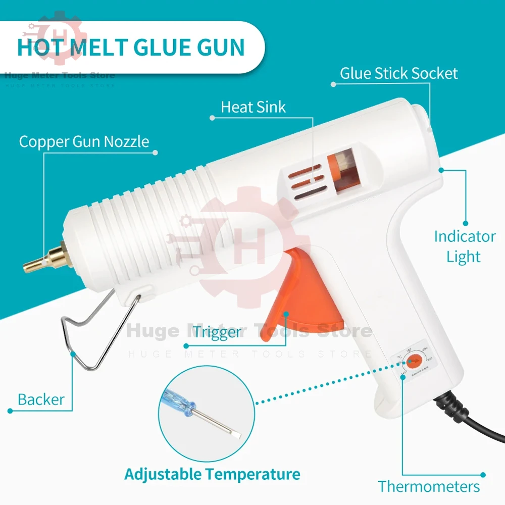 120W EU/US Hot Melt Glue Gun Adjustable Temperature Accessories Copper Nozzle Heater Muzzle Diameter 11mm Craft Repair Tool