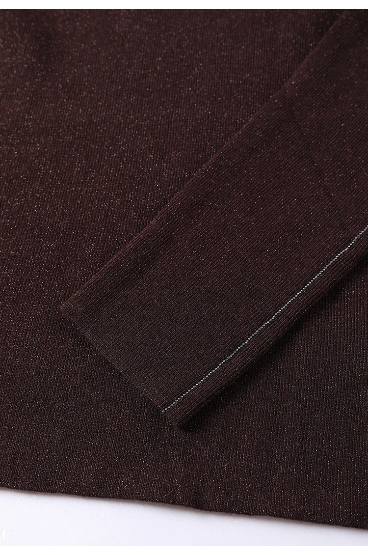 BY3521215 Premium Wollstrickpullover für Damen, eleganter Rollkragenpullover, einfarbig brauner Pullover, schickes, schmales Basic-Top für Bürodamen – Detail 28