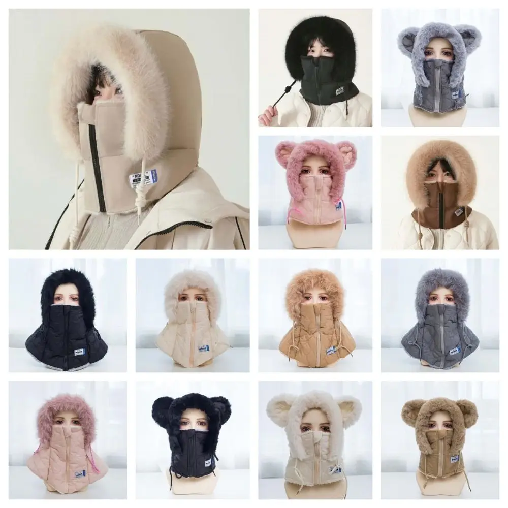 Dicke Kapuzenmütze mit Schal, vollständige Abdeckung, mit Fleece gefüttert, Unisex-Balaclava, thermischer Reißverschluss, Winter-Gesichtsmaske für Radfahren – Detail 2
