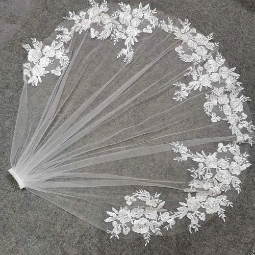 Imagen 2 del producto Fotos reales, velo de novia de encaje festoneado, 3M, con peine, una capa, catedral, blanco, marfil, accesorios de boda