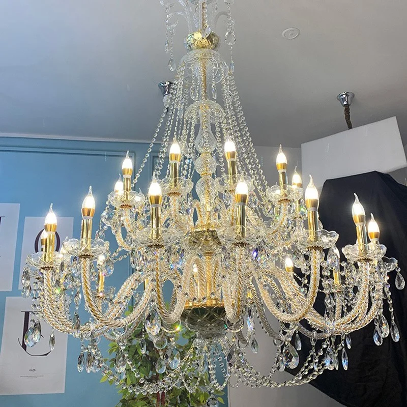 European Villa Living Room Gold Chandeliers Light Luxury Duplex Staircase Crystal Lamps Creative Beauty Salon Decorative Fixture