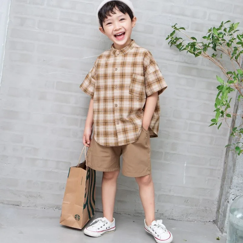 

Клетчатая рубашка Одежда для мальчиков от 10 до 14 лет Верхние рубашки Комплект одежды для детей от 4 лет Бутик для детей Лето для мальчиков Детские мальчики