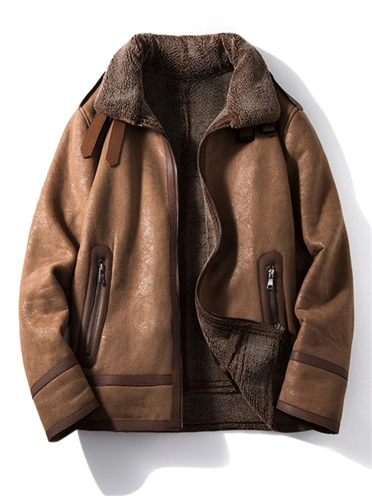 

Мужская зимняя утепленная замшевая куртка на флисовой подкладке, пальто из овечьего вельвета, мужская одежда с мехом, верхняя одежда, модный городской стиль