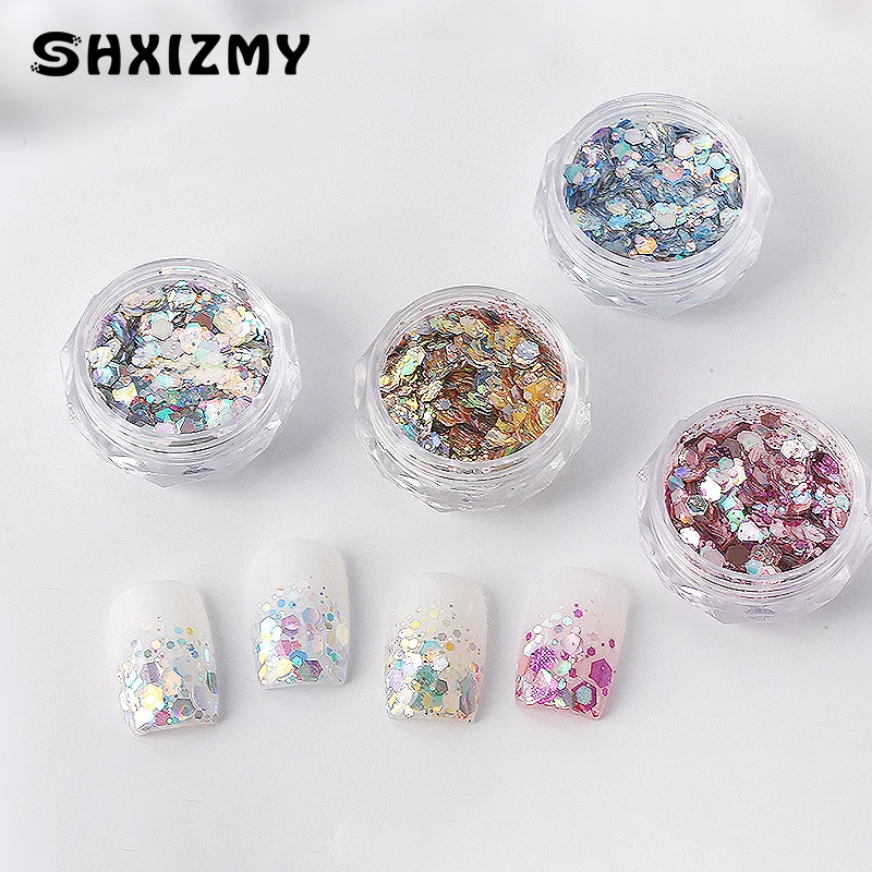 Stelle di paillettes per Nail Art forma esagonale irregolare paillettes Glitter olografiche per la decorazione di trucco per unghie fai da te