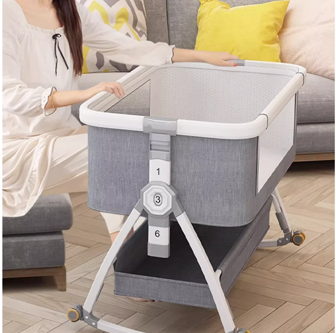 Aluminum crib moveable portable bassinet foldable multifunctional bb bed spliced queen bed for newborn babies