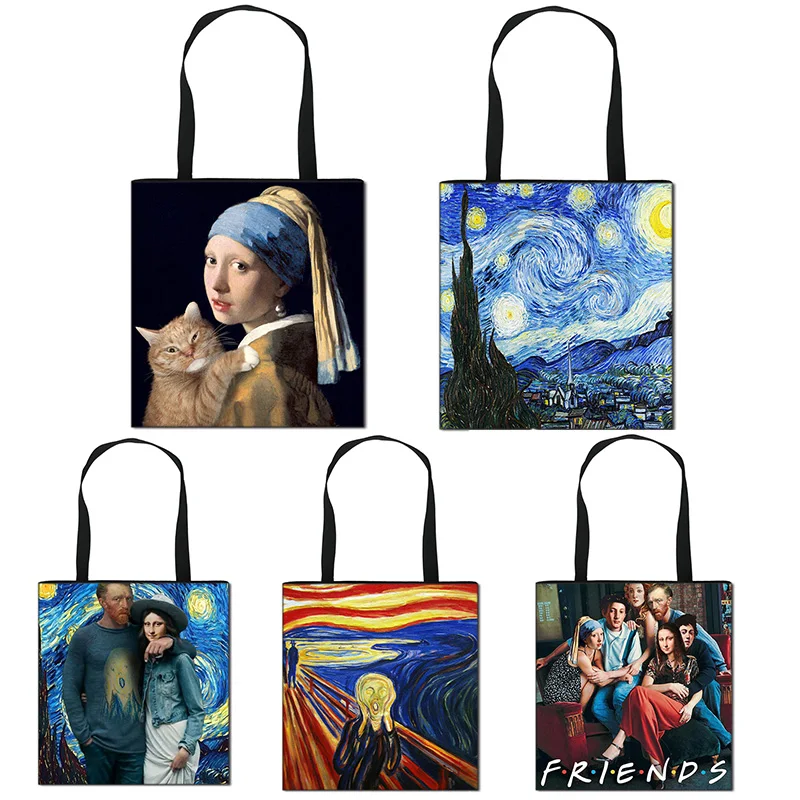 Bolsos de hombro de noche estrellada para mujer, estatua de David, Mona Lisa, bolsos de compras casuales de Van Gogh, Michelangelo