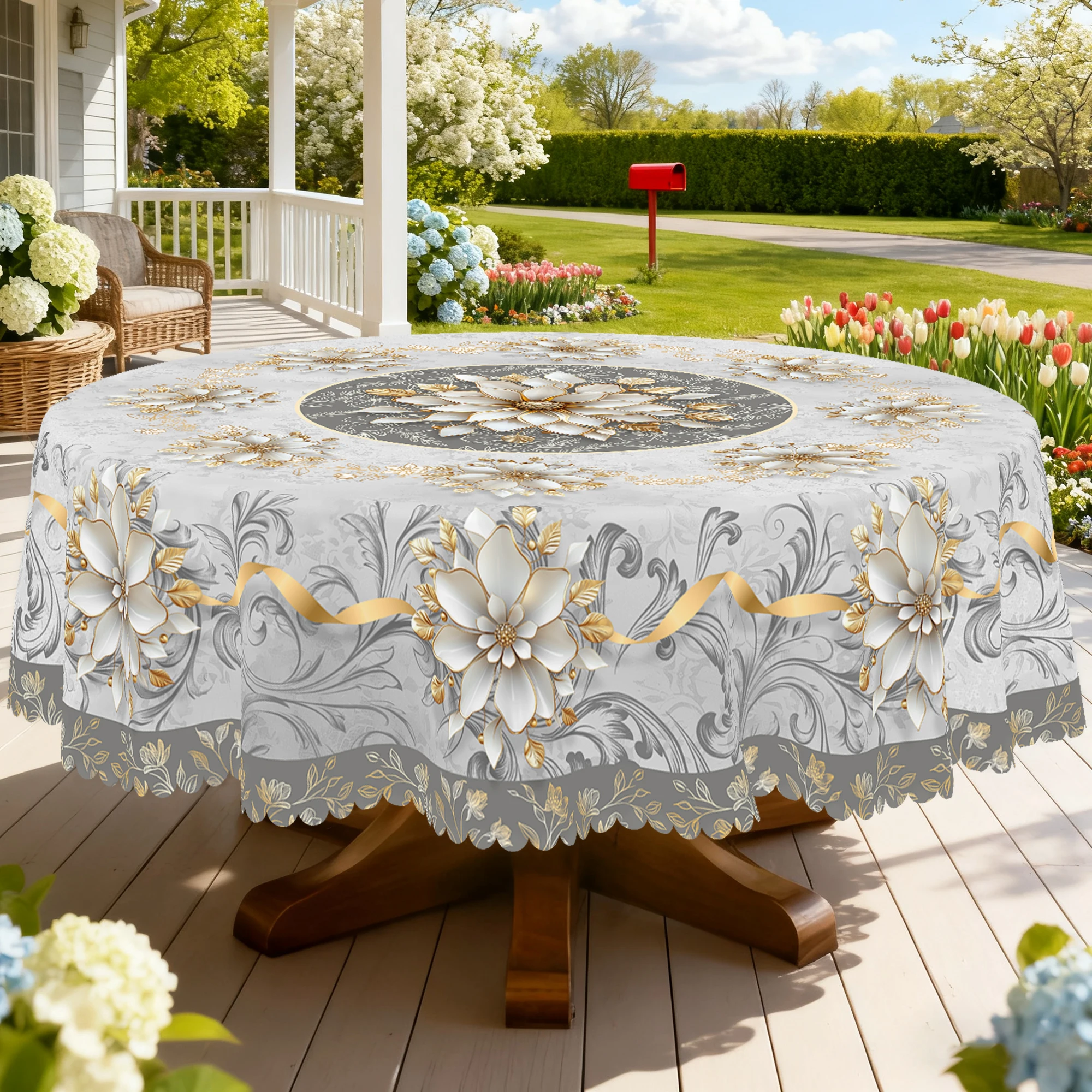 1 Piece Floral-Themed Printed Tablecloth, Vintage Farmhouse Style, with Blooming Flower Pattern Design, Suitable for Holiday Gatherings, Wedding Season, Mother's Day, Anniversary, Camping Picnics, Party Decorations, Kitchen Accessories, Tablecloth for Indoor and Outdoor Use in Restaurants, Patios, Perfect Gift for Friends, Round and Rectangular Tablecloths, Available in Various Sizes