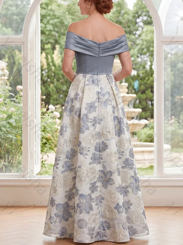 Customized Off Shoulder A-Line Short Sleeves Mother of The Bride Dresses Side Slit Backless Evening Dress Sexy Prom Party Gowns