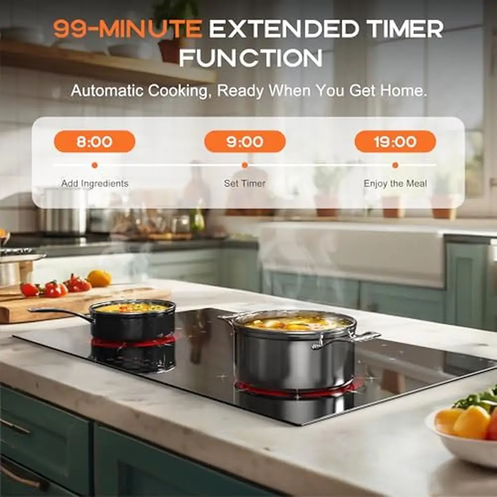 電気セラミックコンロ、4バーナーセンサー、タッチコントロール、多機能安全ロック、タイマー、黒いガラス表面、7100W電源、30インチ