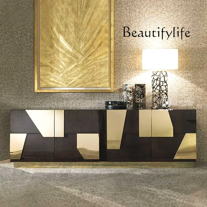 

Italian solid wood dining side cabinet light luxury high-end door cabinet living room home wall storage locker