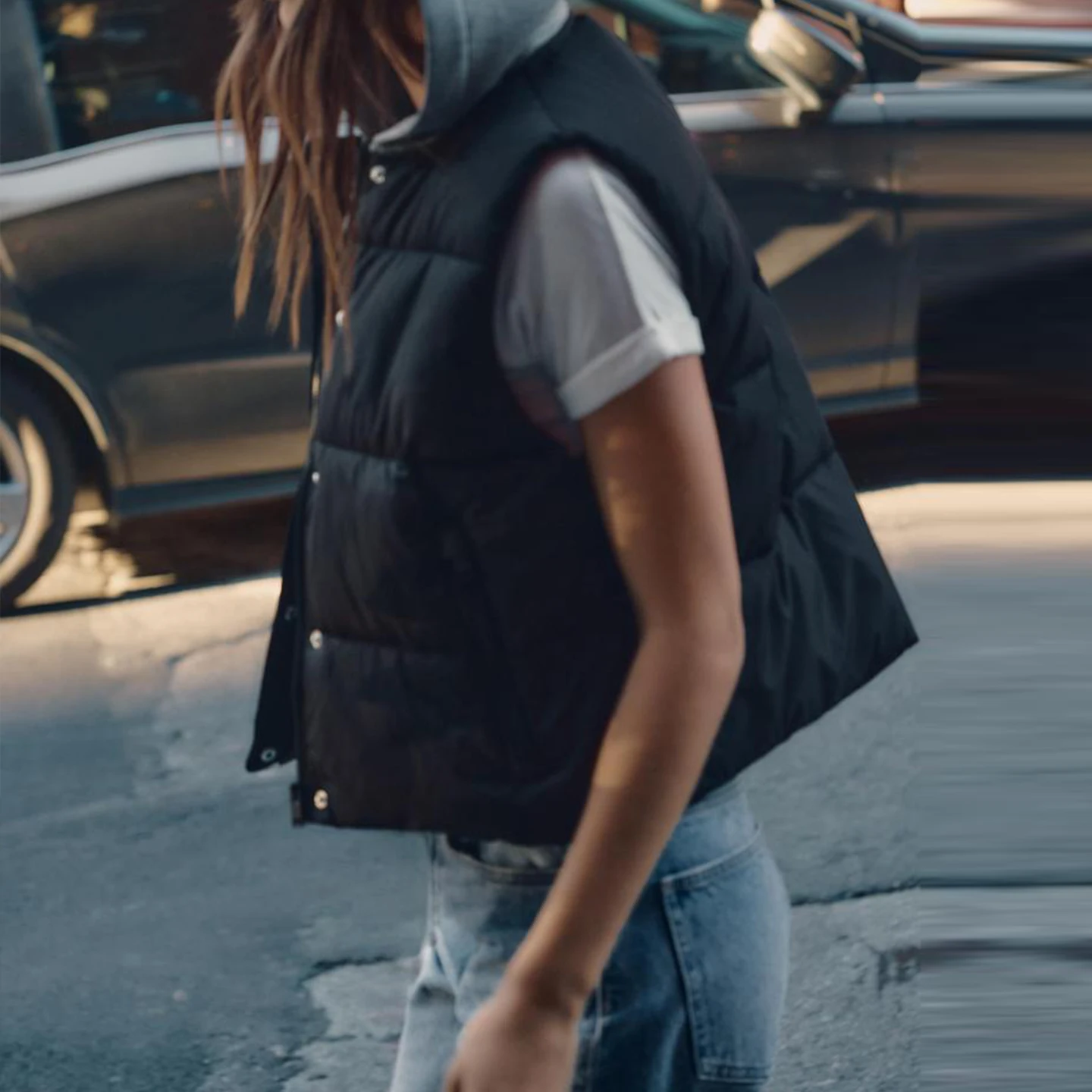 Colete F Z Estiloso 2025 Novo Estilo com Capuz, Patchwork, For, Zíper, Crimento Curto, Cor Sólida, Estilo ...