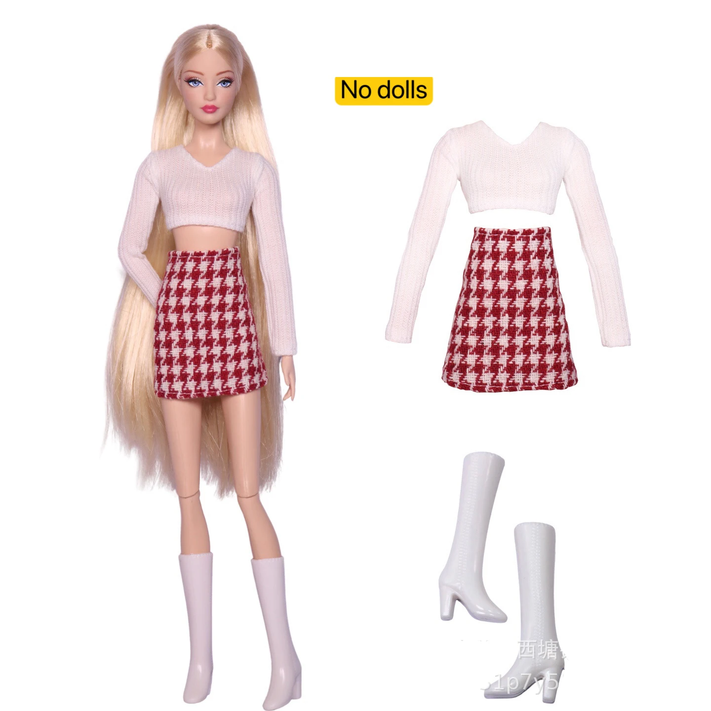 Vêtements de poupée de supermodèle FR 30cm, haut court blanc + jupe à carreaux, ensemble pour poupée princesse 1/6, habillage quotidien