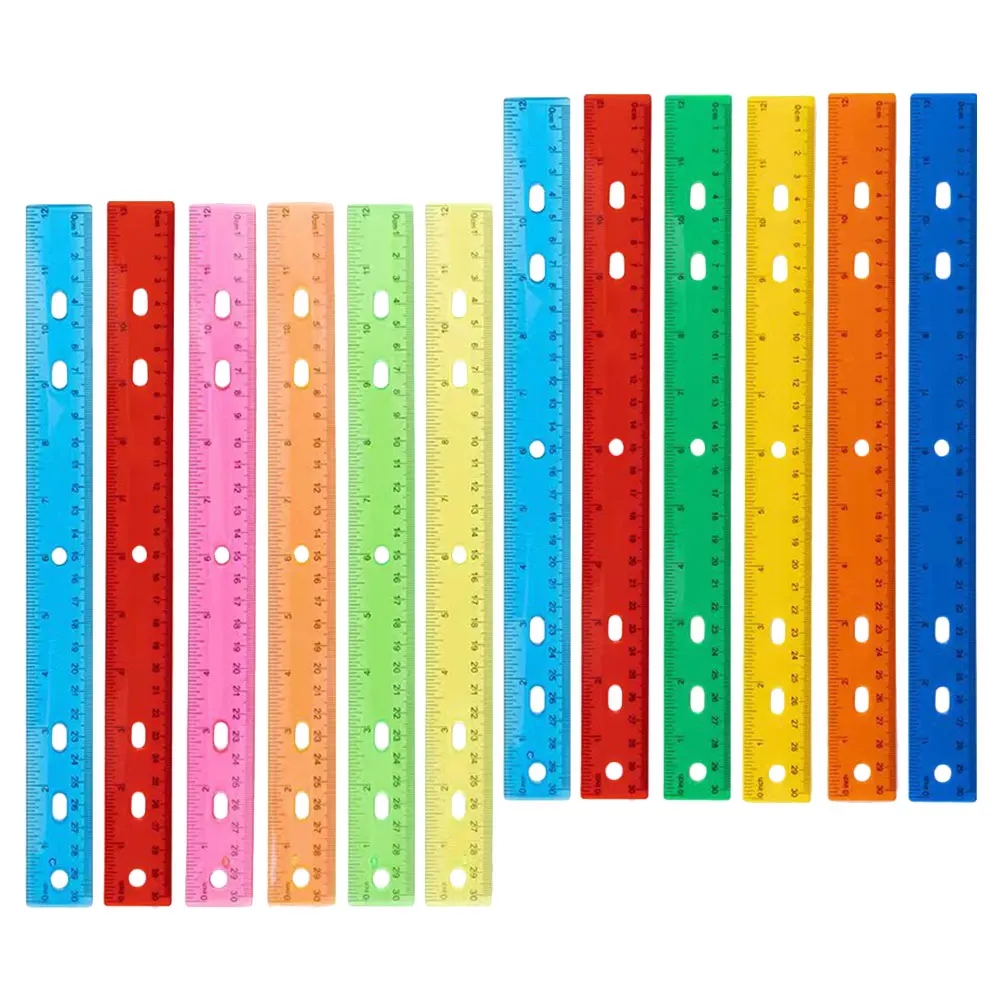 12 Pcs Colorful Plastic Rulers 30cm Student School Supplies Straight Measuring Tools Metric Inch Precision Design Sturdy