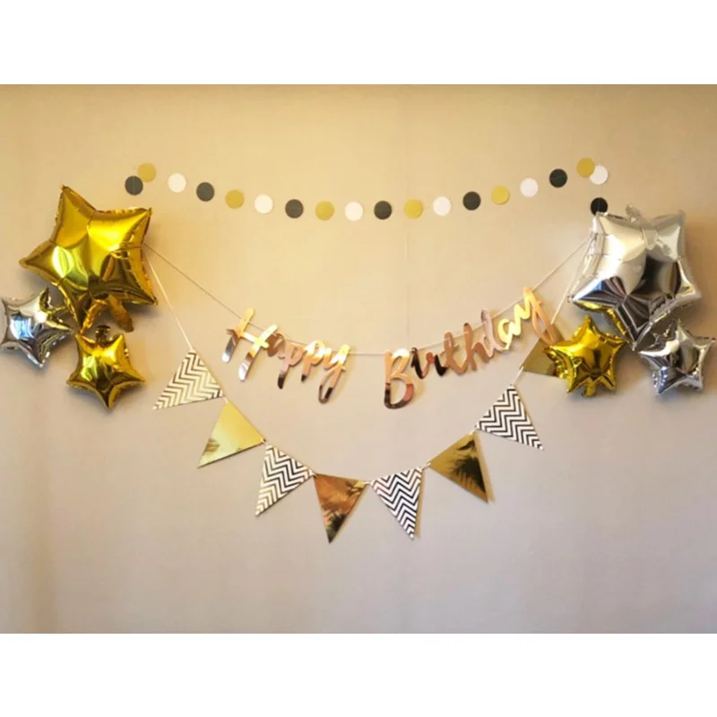 5 m Happy Birthday Banner Wimpelkette aus Papier, Geburtstag, Hochzeit, Party, Hängegirlande, Banner, Zuhause, Geburtstagsschild, Babyparty-Dekoration – Detail 8