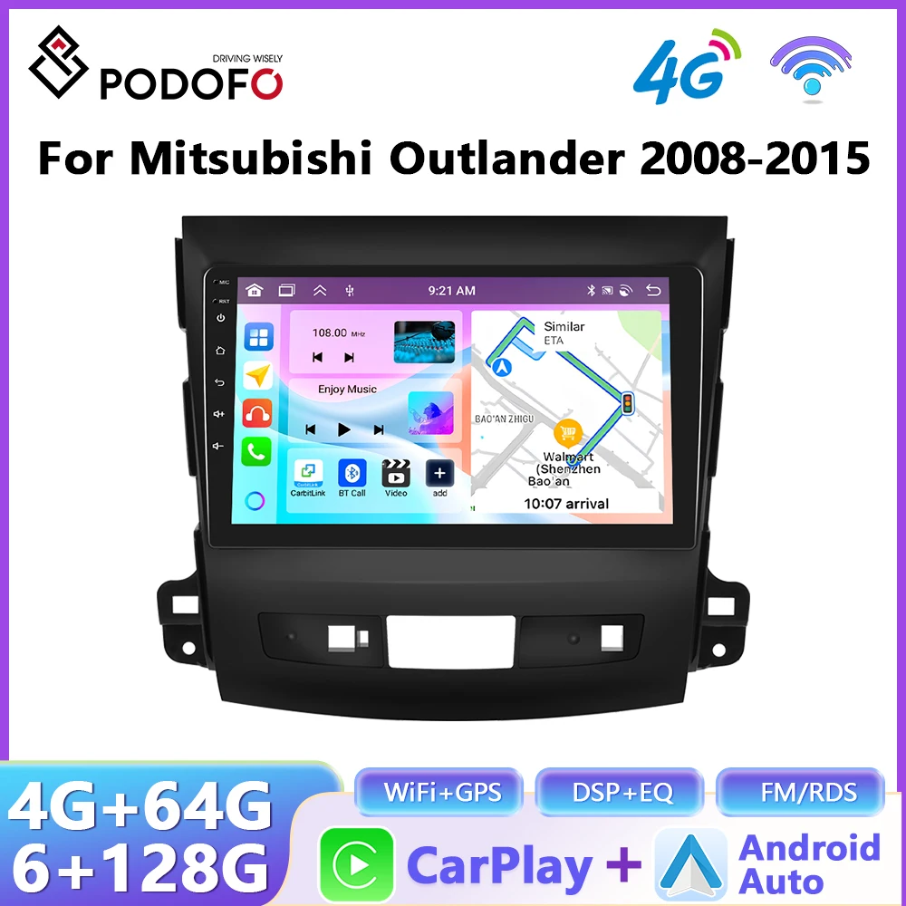 Autoradio Podofo CarPlay Android Auto pour Mitsubishi Outlander 2008-2015, systèmes intelligents GPS, stéréo multimédia