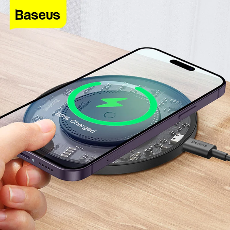 

Baseus 15W Fast Wireless Charger For iPhone 14 13 12 For Airpods Visible Qi Wireless Charging Pad For Samsung S22 Xiaomi Poco x5