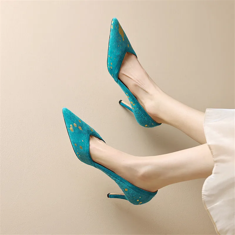 2023 Horsehair High Heels Spring/summer Woman Shoes Thin Heel Pointed Toe Shoes Women Pumps Stiletto Handmade Shoes for Women