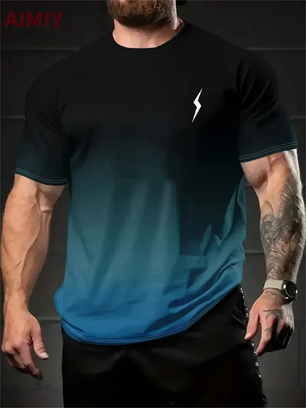 

Summer Outdoor Casual Sports Quick Drying Short Sleeve Top Plus Size Men Clothing Men's Gradient Reset Letter 3D Printed T-shirt