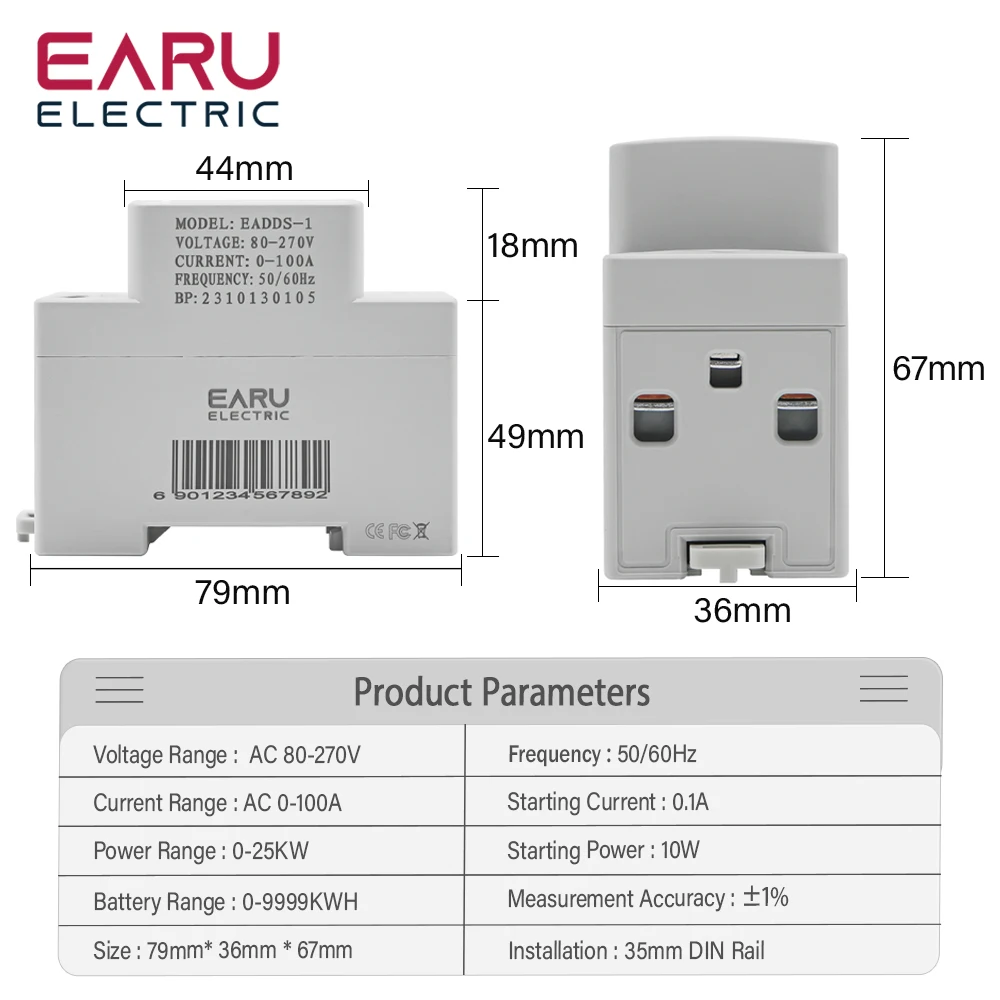 Digital Display AC Current KWH Electric Energy Monitor Multifunction Meter VOLT AMP Ammeter Device With Energy Zeroing Din Rail