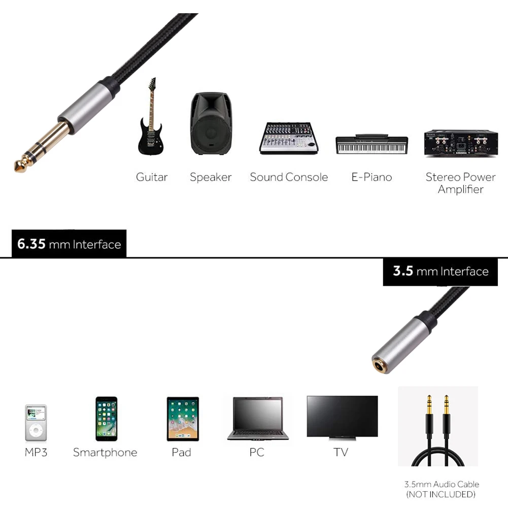 ذكر إلى أنثى كابل الصوت ، سماعة الرأس ، ستيريو محول الحبل ل مكبرات الصوت ، الغيتار لوحة المفاتيح و البيانو أجزاء ، 6.35 مللي متر إلى 3.5 مللي متر ، 1/4 #3