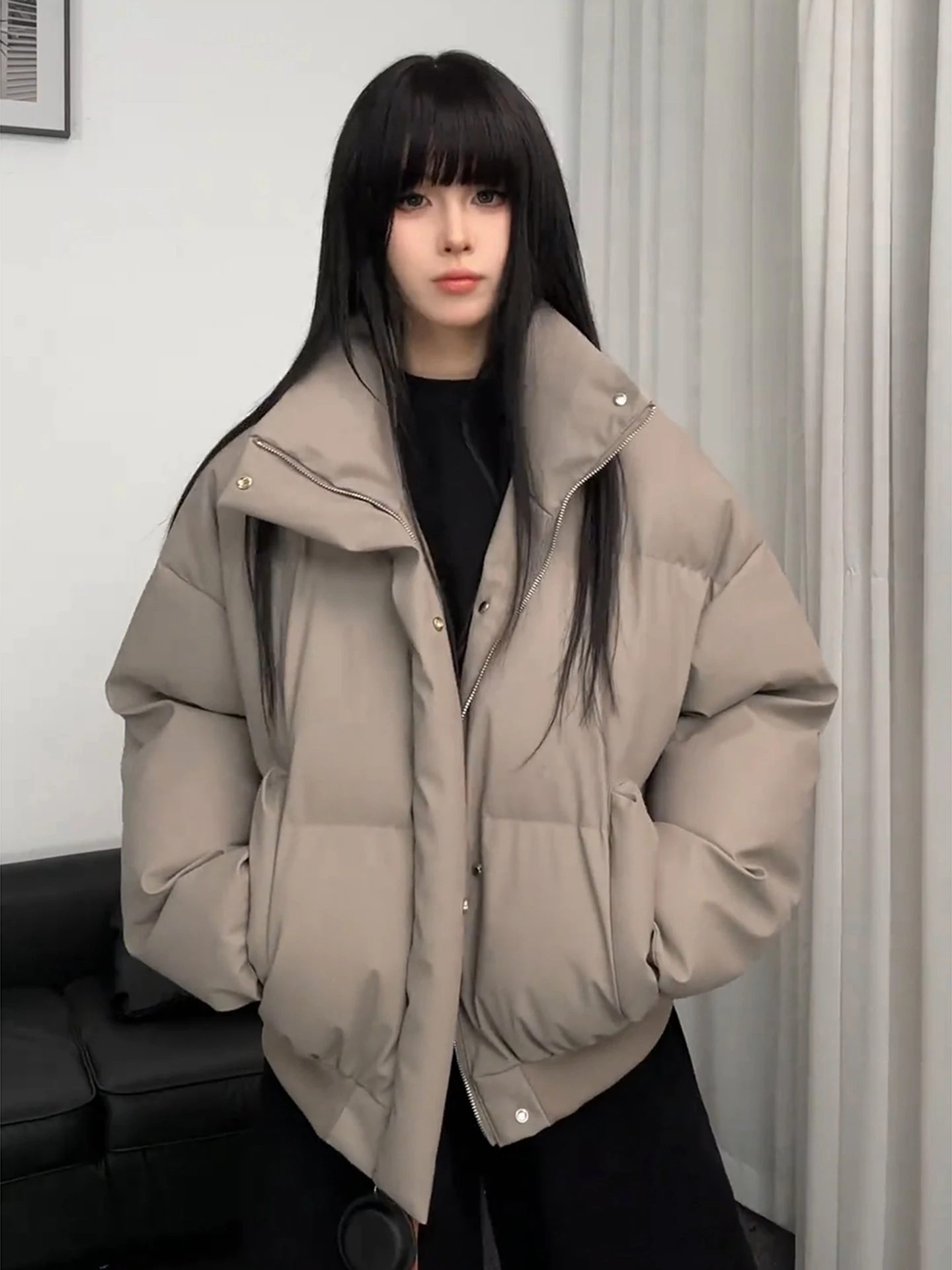 

Коричневая американская куртка из искусственной кожи с хлопковым наполнителем для мужчин и женщин, зимняя, модная, высокого качества, для пар, верхняя одежда с воротником-стойкой