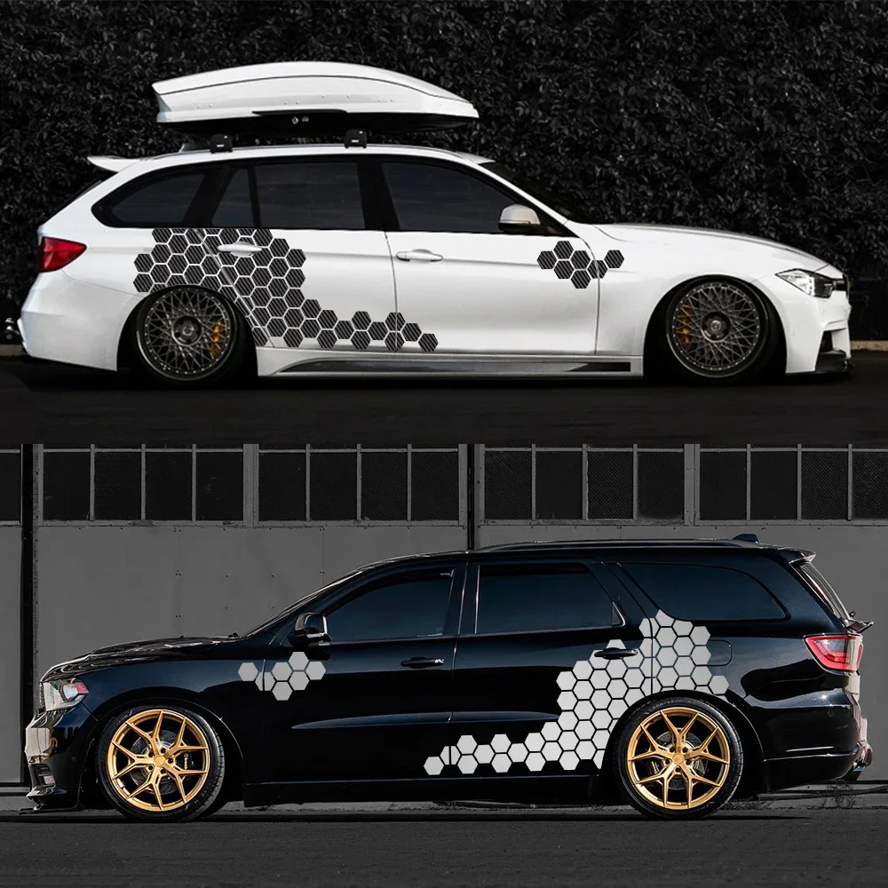 Camouflage Hexagon Honeycomb Car Stickers Solid Color Auto Body Side Door DIY Decals Waterproof Tuning Decor Accessories Kit