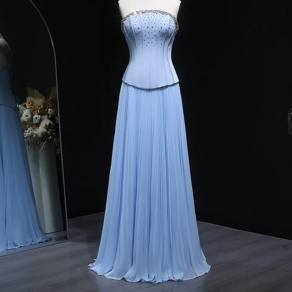 

Вечерние платья трапециевидной формы по индивидуальному заказу, длиной до пола, без бретелек, без рукавов, платье для выпускного вечера, модное драпированное вечернее платье с открытой спиной и шнуровкой