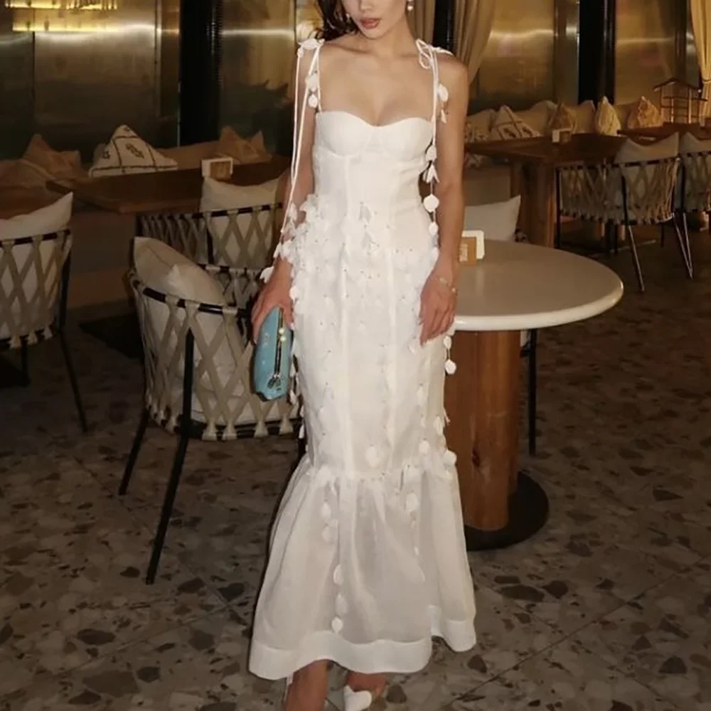 

Customized Sexy Jersey Mermaid Crystal 3D Flowers Spaghetti Straps Evening Dress Fashion Sleeveless Floor Length prom dresses