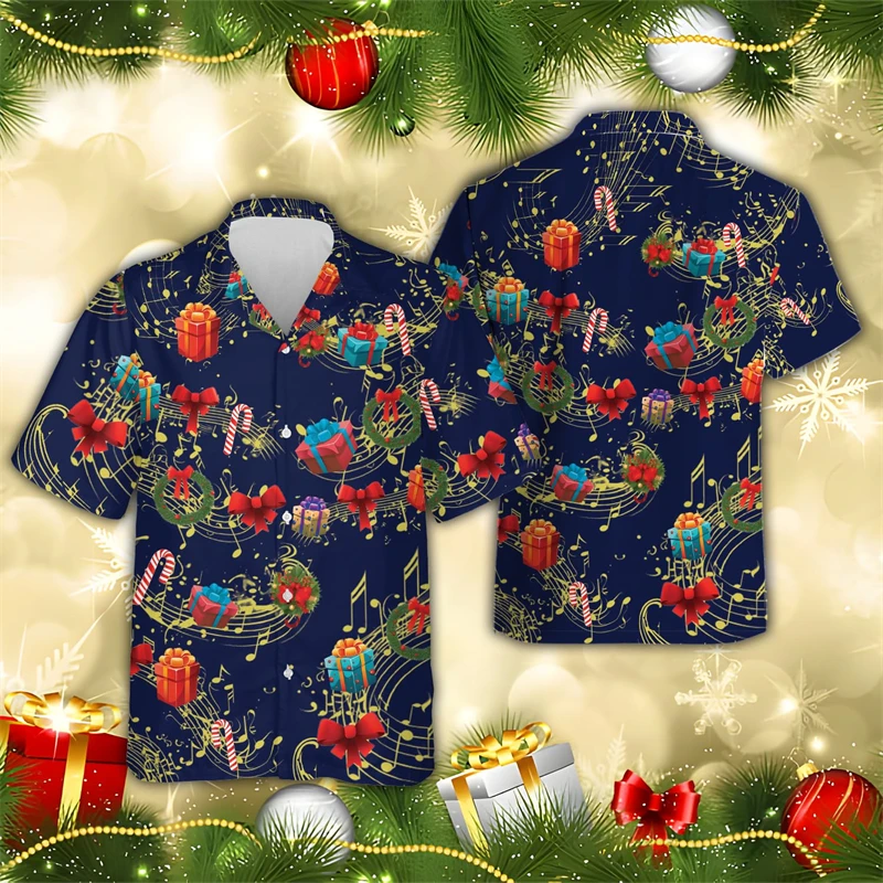 

Xmas New Year Gingerbread Christmas Hawaiian Shirt Men's 3D Snowman Print Street Short Sleeved Clothes For Women Y2k Clothing