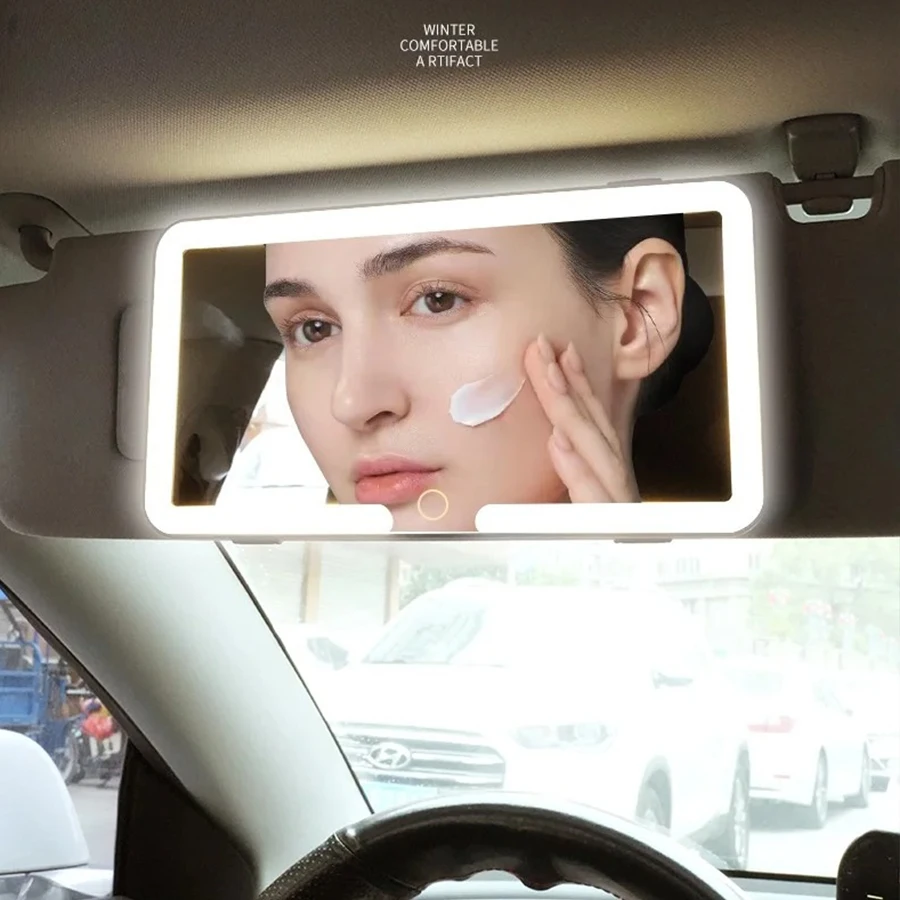 HD Mirror Car LEDMakeup Mirror Three Gear Adjustment Sun Visor Plate Interior RearMirror Dimmable Touchscreen Auto Vanity Mirror