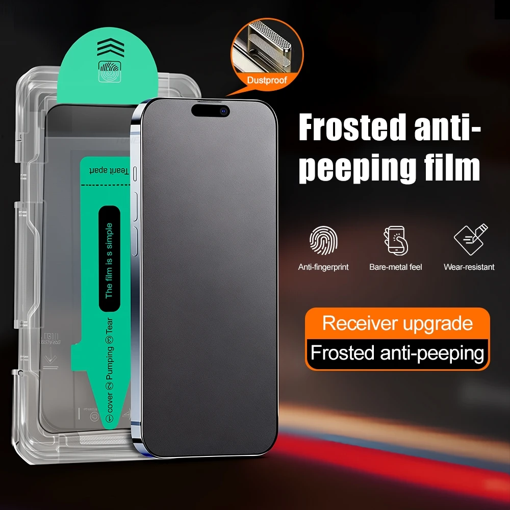 

Frosted Privacy Tempered Glass For iPhone 15 16 11 13 12 14 17 Pro Max Plus 16e XR X Auto-Dust Removal Anti-Spy Screen Protector