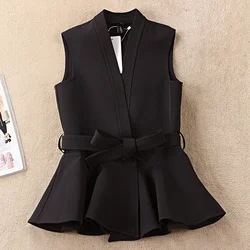 #5109 Black Blazer Waistcoat Women Belt Sleeveless Coat Female Slim Office Vest Woman V-neck Korean Style Vests Waistcoat Femme