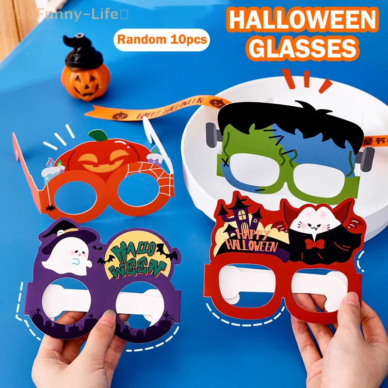 Lunettes en papier de dessin animé, accessoires photo, décoration de fête, anniversaire, drôle, mignon, Halloween, fantôme, Aliments, cadre pour les yeux, 10 pièces