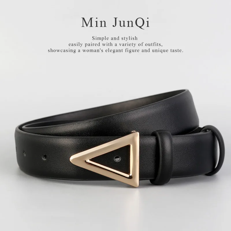 

Ремень из натуральной кожи с металлической треугольной пряжкой, регулируемый, для джинсов, повседневных и деловых рубашек, из спилка, Ceinture Femme