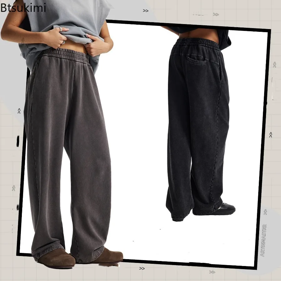 Pantalon de survêtement ample à jambes larges pour homme, Streetwear Vintage, nouvelle collection automne-hiver 2026, 100% coton, couteau incurvé, pantalon de jogging décontracté