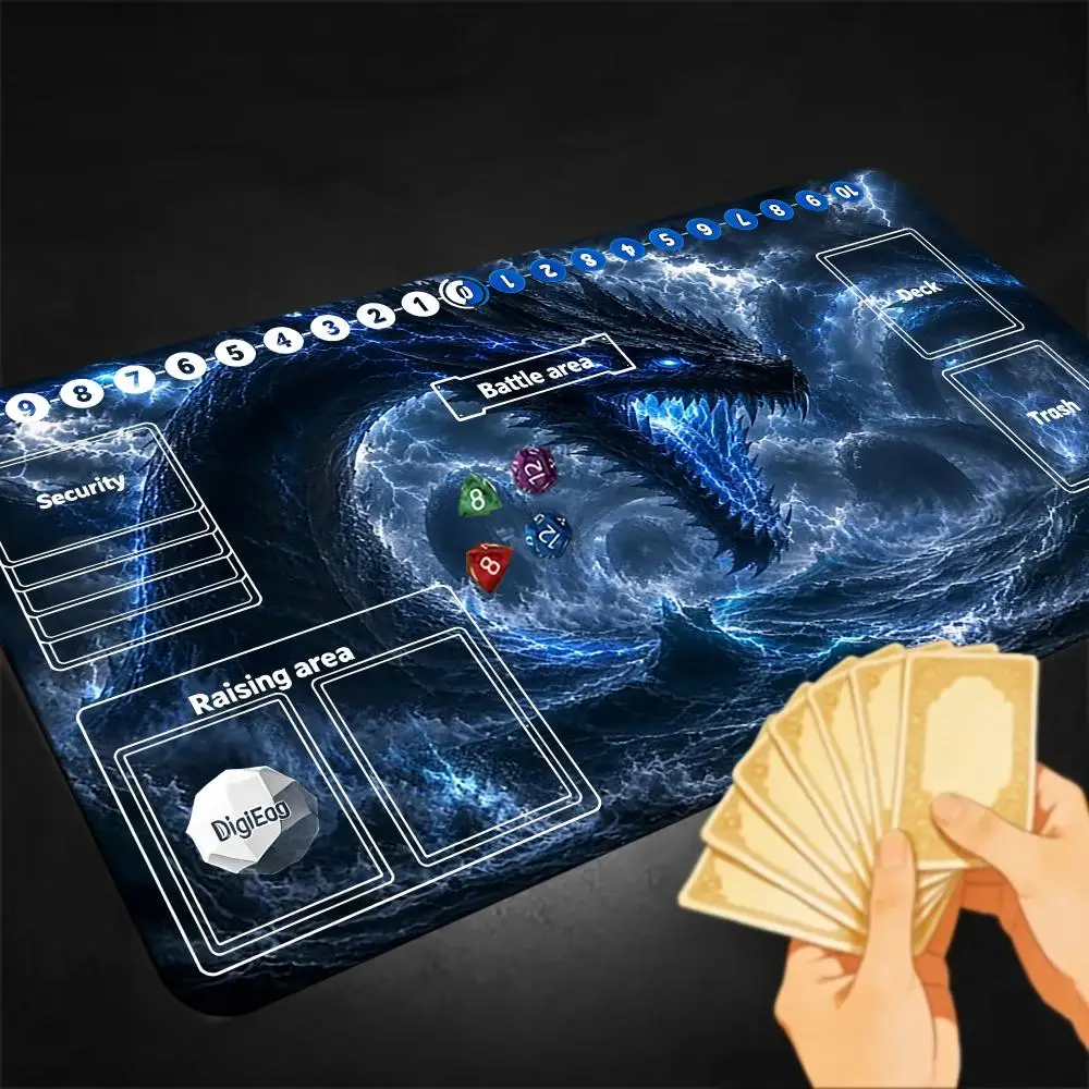 Ocean Ice Blue Dragon Digimon TCG Playmat With Full Printed Zones Non-Slip Rubber Table Mat for Digimon Card Game DTCG 60x35cm