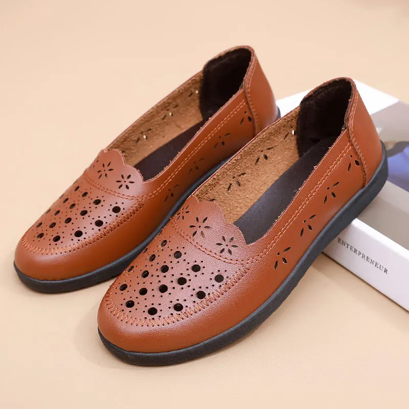 Sandalen Sommer Komfort Baotou Weiche Sohle Mutterschuhe Flache Sohle Damenschuhe Lochlederschuhe Schuhe für mittlere und ältere Altersgruppen – Detail 37