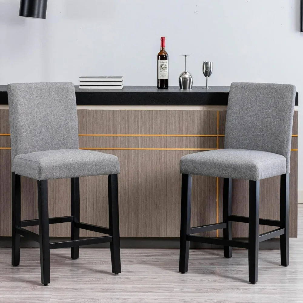 Counter Height Bar Stool, Classic Upholstered 24 Inches Counter Height Stools Set of 4 Barstools with Solid Wood Legs