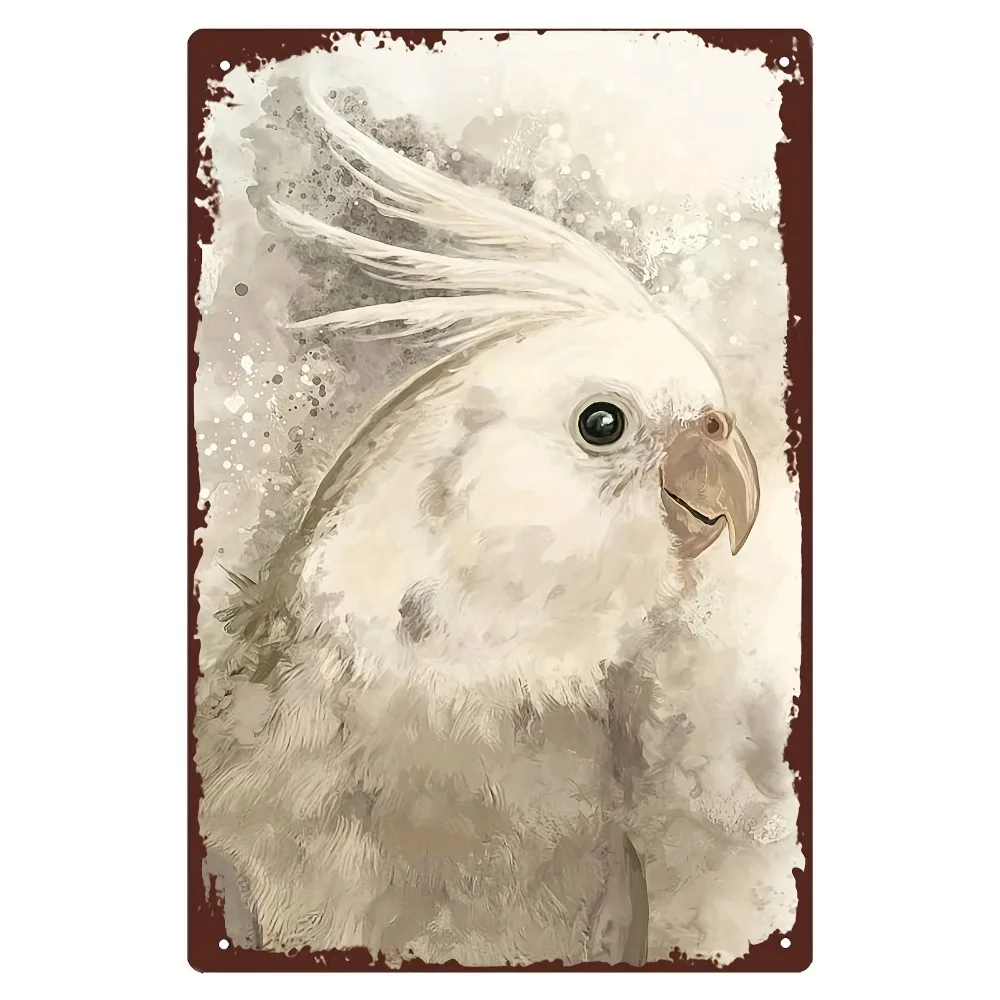 8x12 Inch White Faced Cockatiel Iron Metal Sign, Vintage Bird Wall Art Decor for Living Room, Bedroom or Home Office